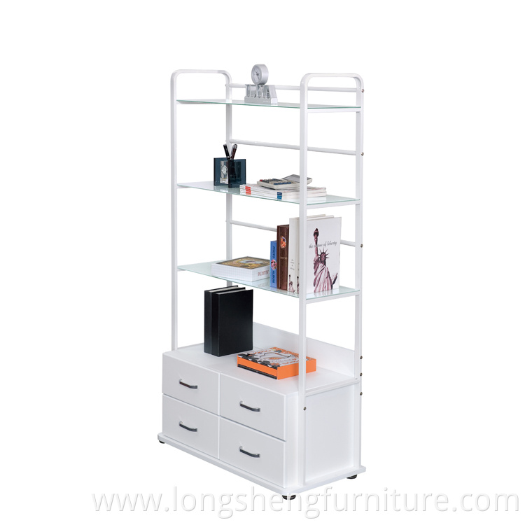 Modern Home Furniture Wrought Iron Frame Wooden Bookshelf With Drawers